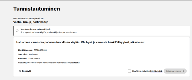tunnistautumisinfojaehdot