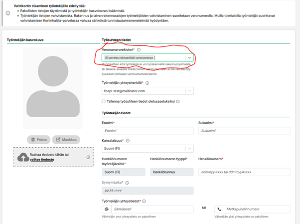 työntekijätiedot