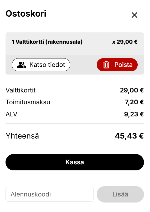Valttikortin tilaaminen